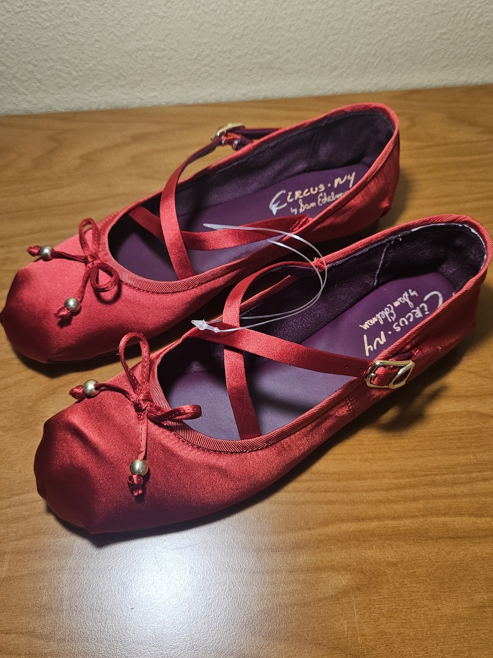 Circus by Sam Edelman Red Satin Ballet Flats with Ankle Strap